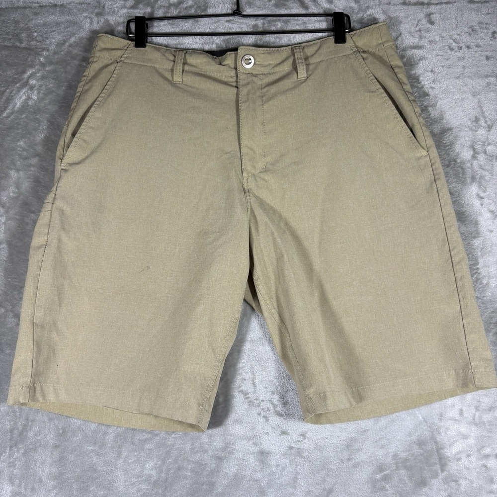 Volcom Men Shorts 36 Khaki Chino Twill Button Zipper Logo Beach Coastal Surfer